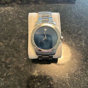 Men’s Movado Silver Watch with Blue Dial